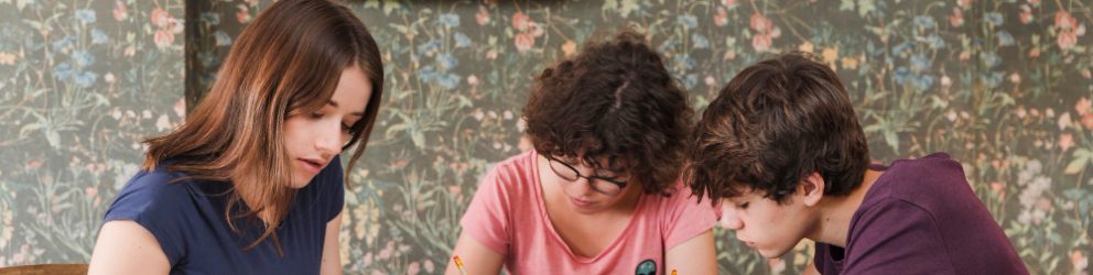 tre ragazzi studiano per superare un esame di certificazione linguistica inglese